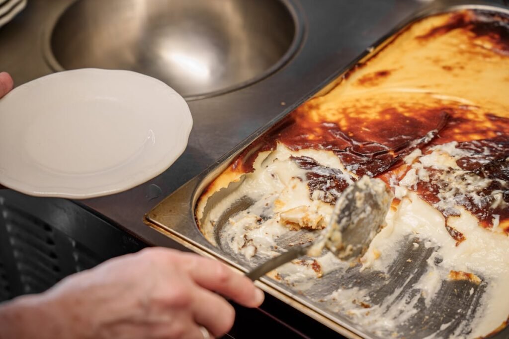 Baked yoghurt pudding in oven tray