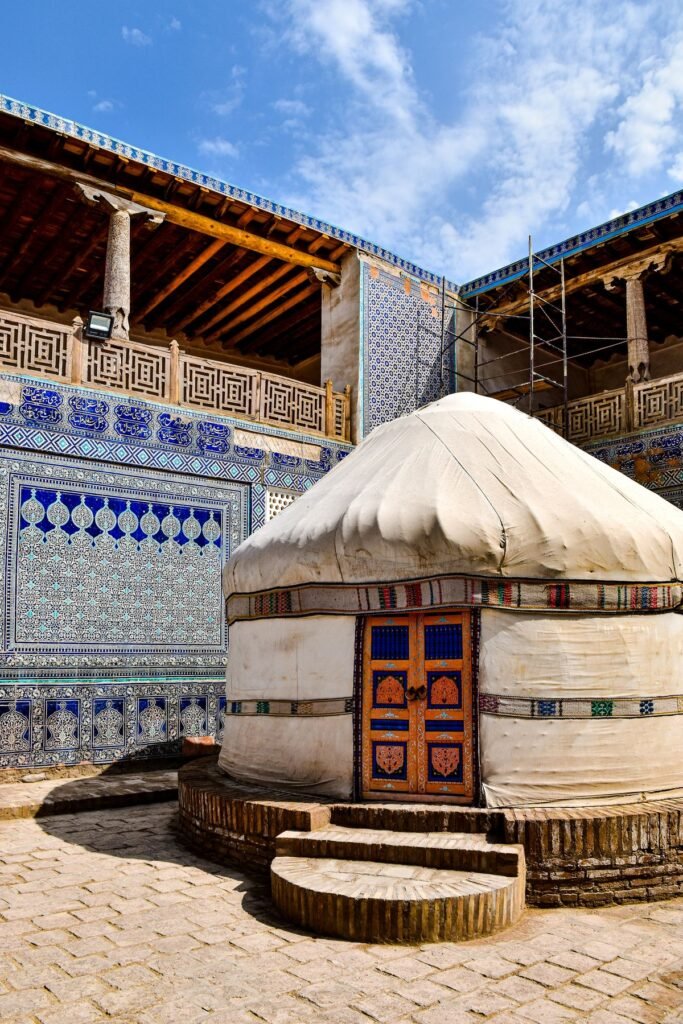 Central Asian yurt with traditional Uzbek architecture
