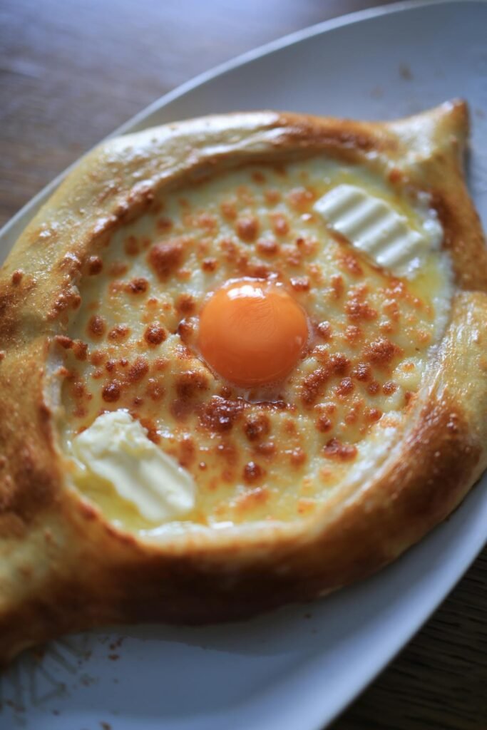 Georgian khachapuri cheese bread with egg