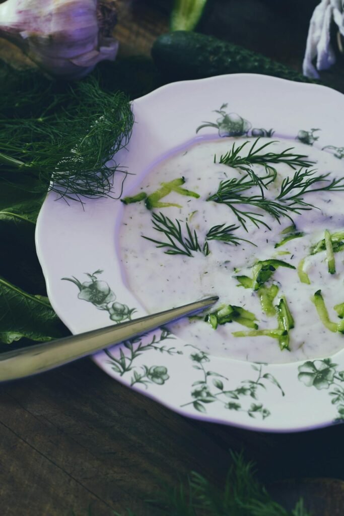 Cold yoghurt soup with cucumber and dill