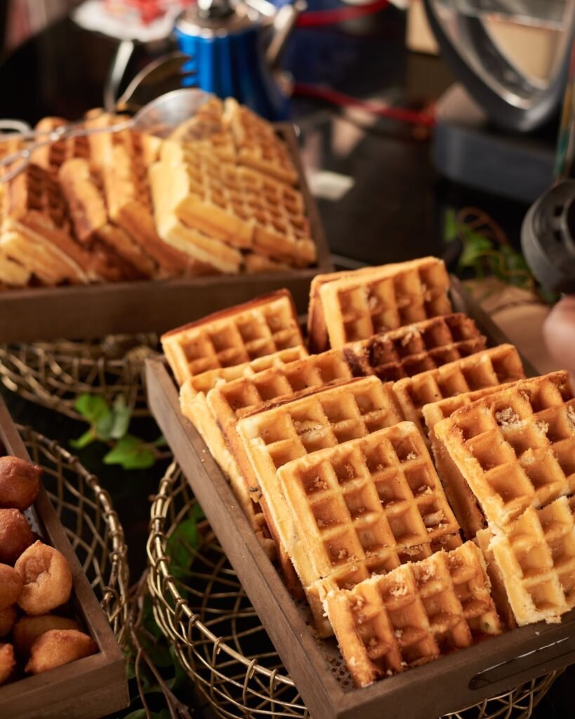 Crispy waffles fresh from the iron